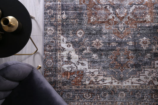 Distressed Vintage Cezanne Rabbit Gray Inca Gold Area Rug - VITAL 2244-04