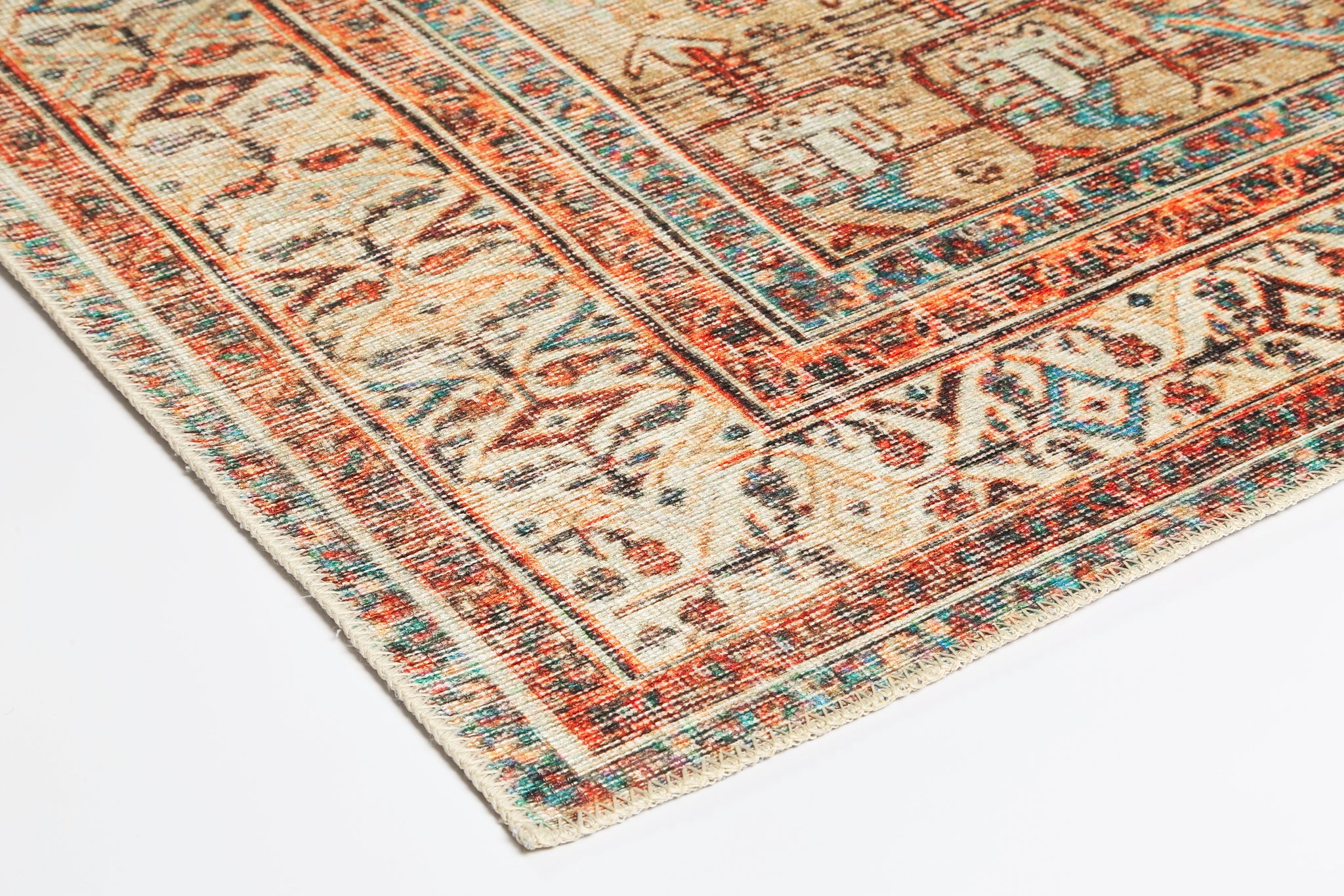 Distressed Louvre Rustic Blue Washable Rug - VITAL 3181-00