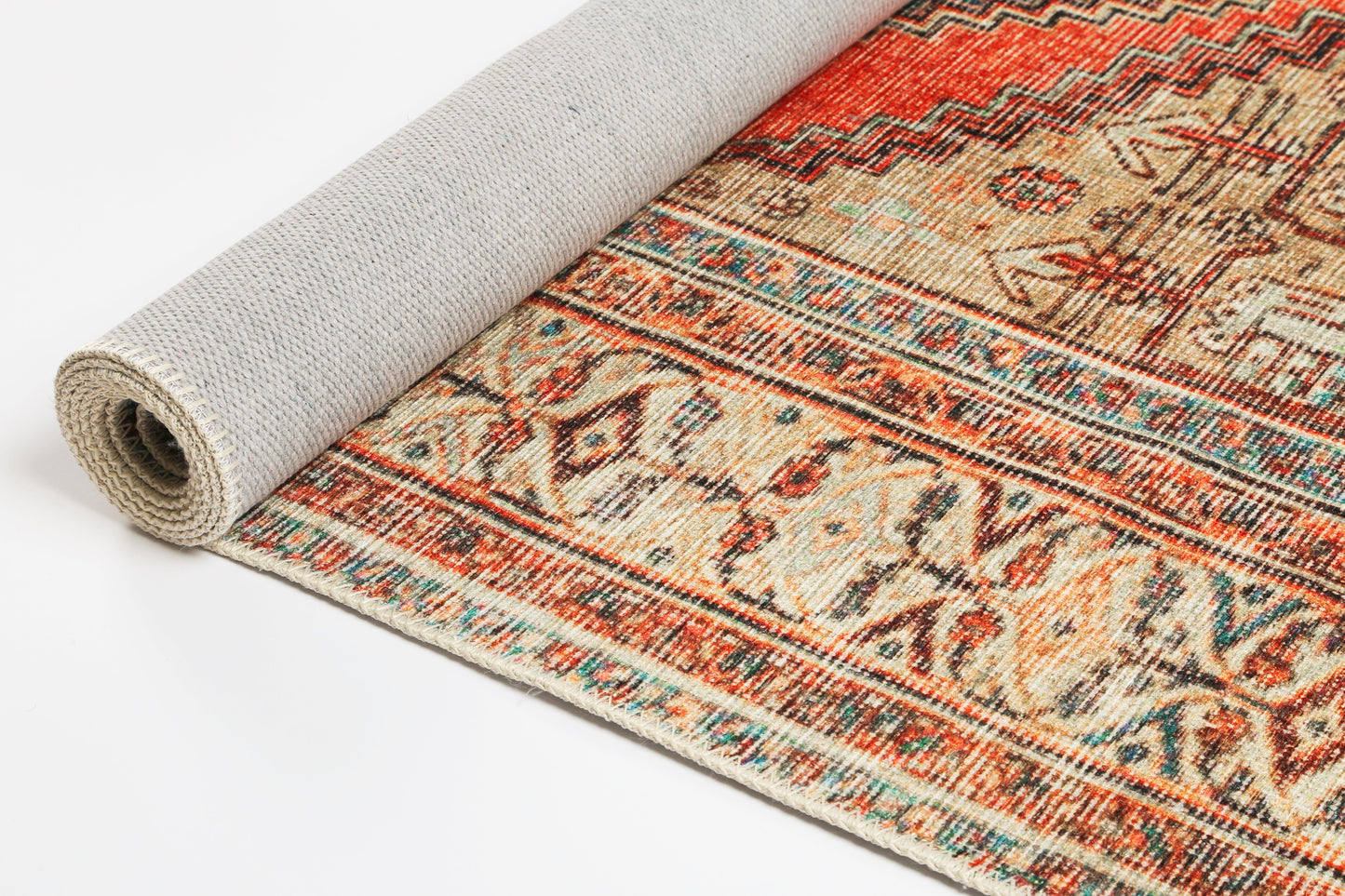 Distressed Louvre Rustic Blue Washable Rug - VITAL 3181-00