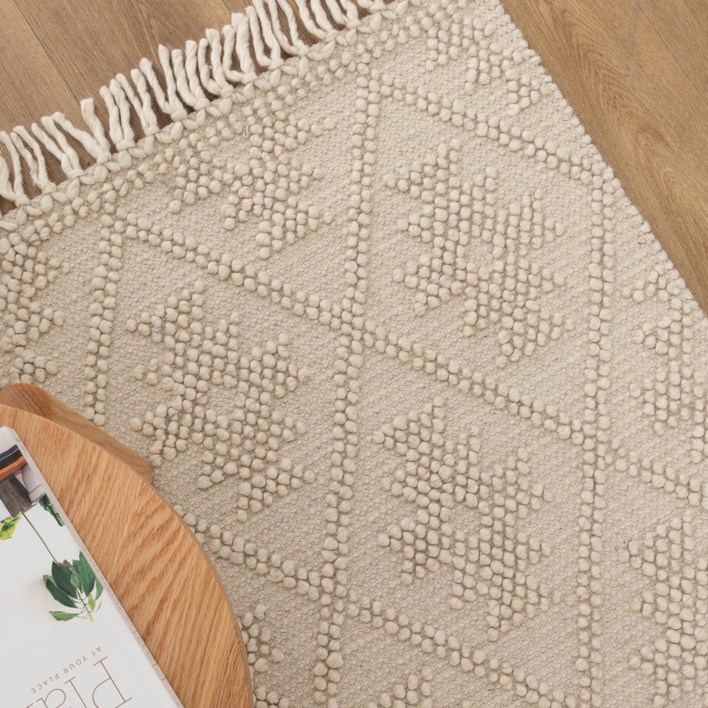 Diego Geometric Beige Wool Rug - DIEG04