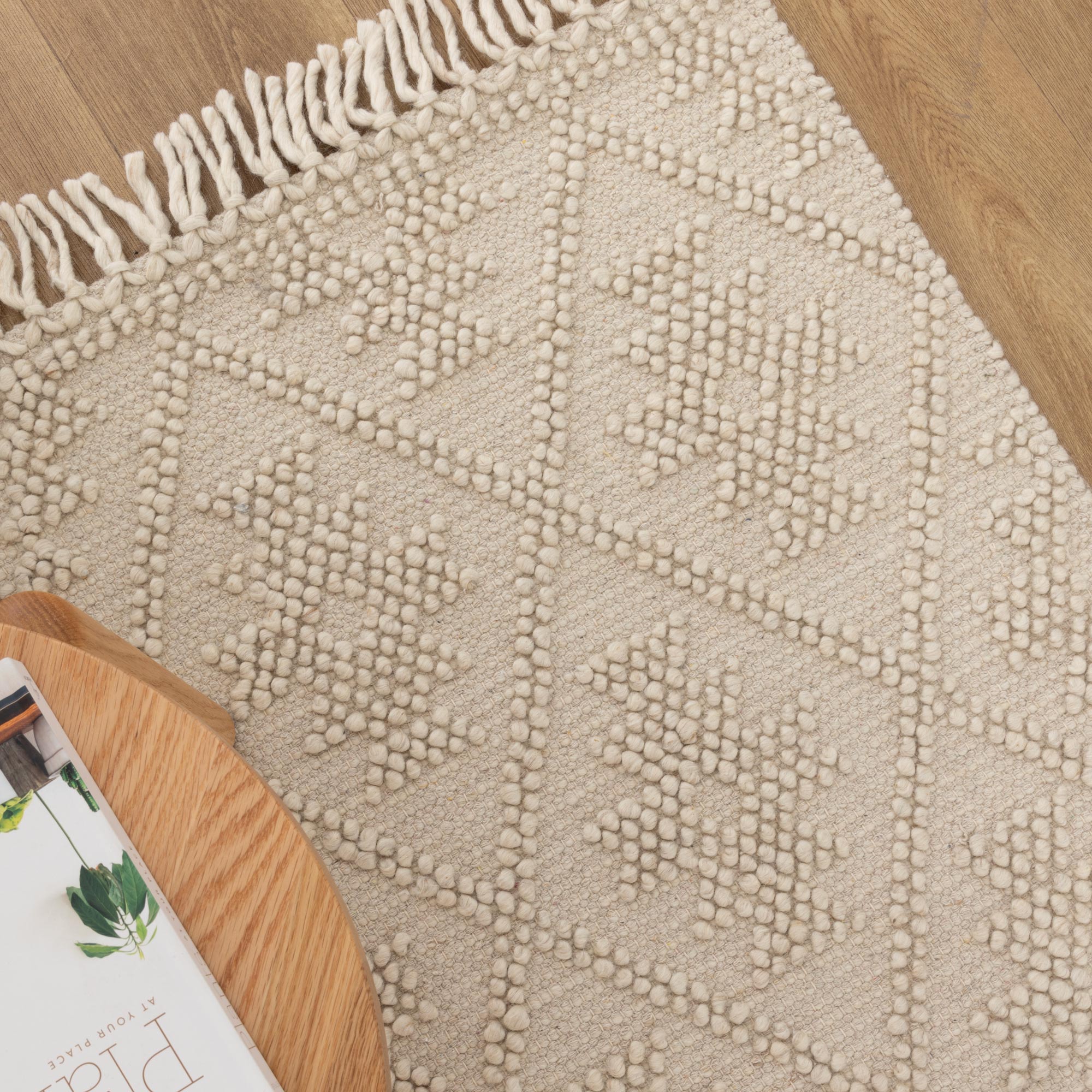 Diego Geometric Beige Wool Rug - DIEG04