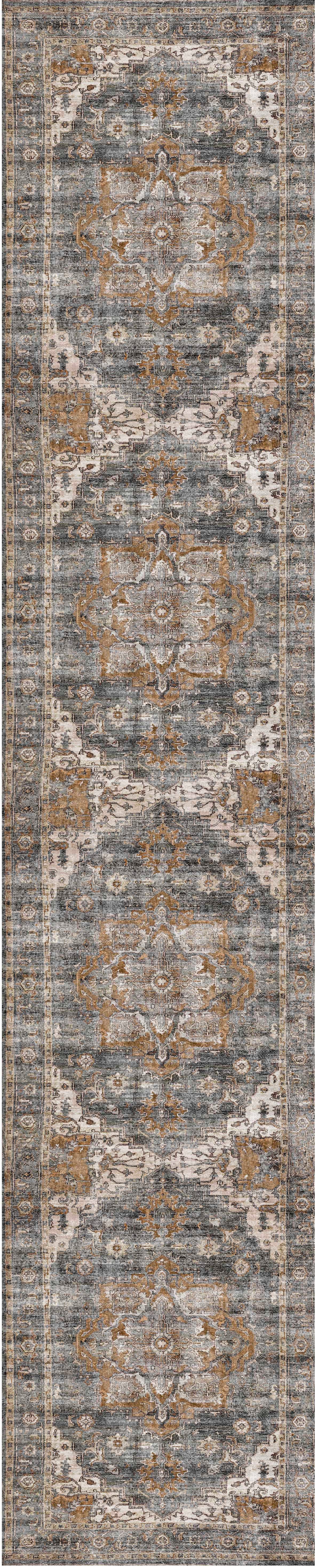 Distressed Vintage Cezanne Rabbit Gray Inca Gold Runner Rug - VITAL 2244-04