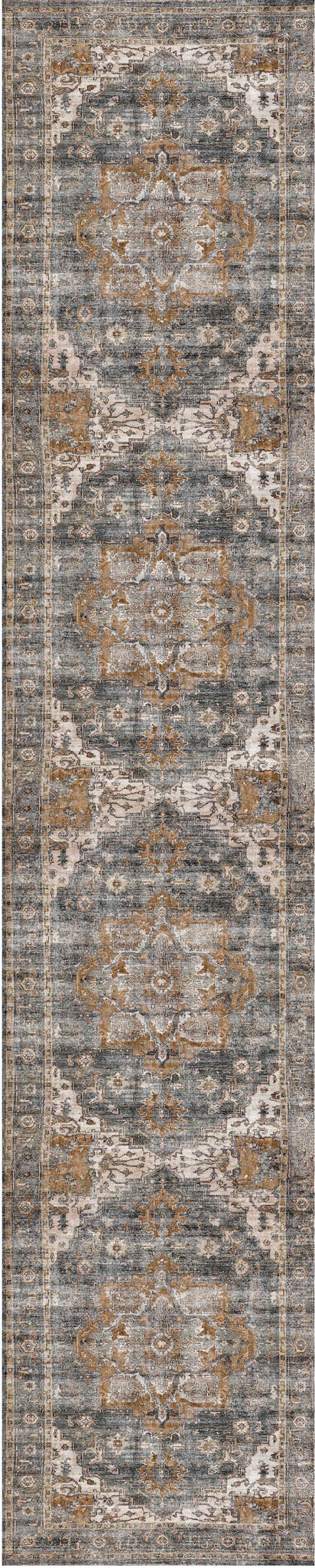Distressed Vintage Cezanne Rabbit Gray Inca Gold Runner Rug - VITAL 2244-04