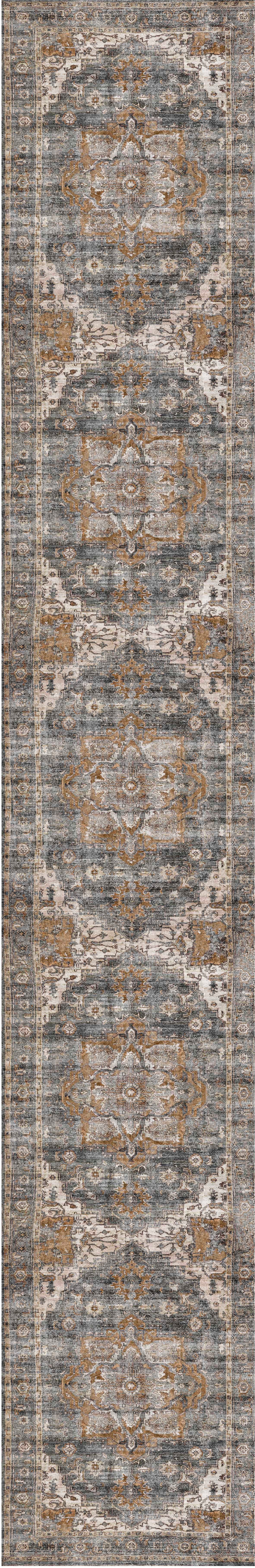 Distressed Vintage Cezanne Rabbit Gray Inca Gold Runner Rug - VITAL 2244-04