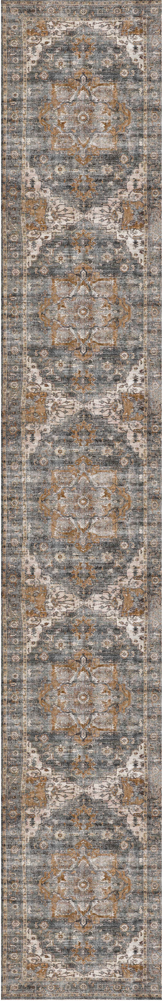Distressed Vintage Cezanne Rabbit Gray Inca Gold Runner Rug - VITAL 2244-04