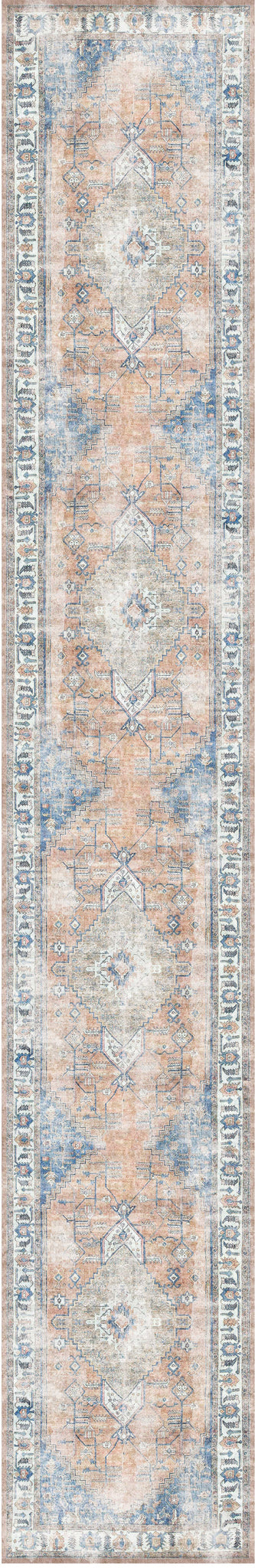 Pissarro Terracotta Blue Washable Runner - VITAL 3163-00