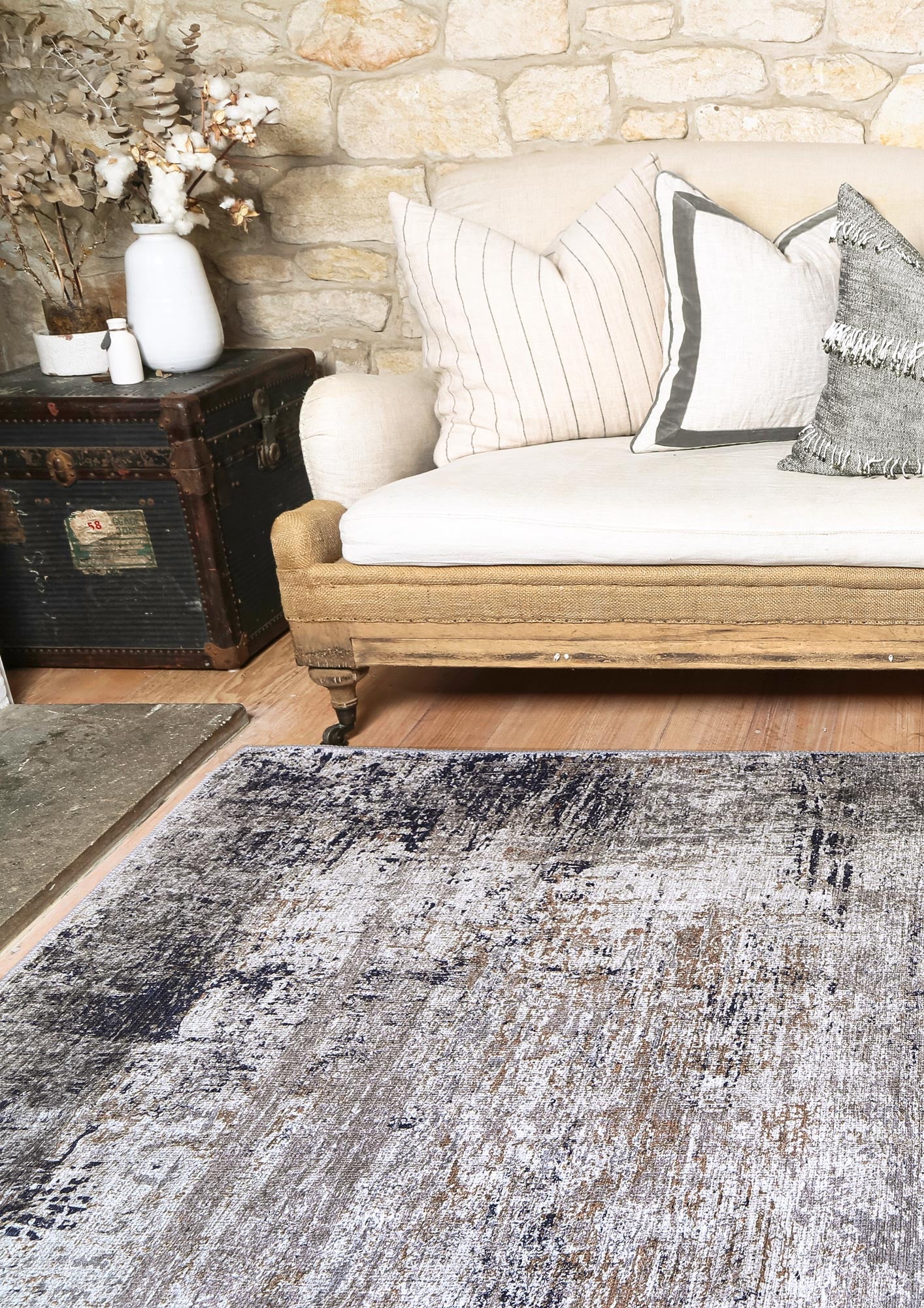 Abstract Echo Blue Grey Washable Rug - VITAL 1693-02