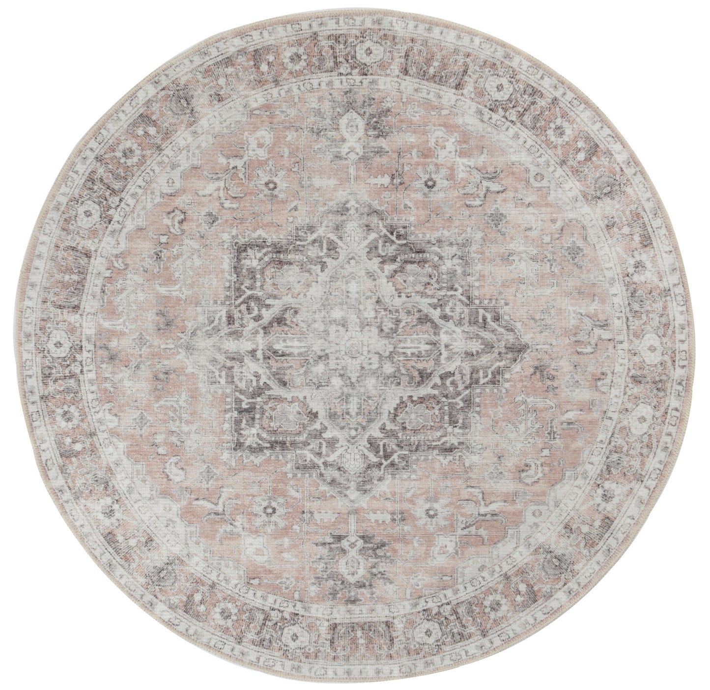 Distressed Vintage Cezanne Blush Washable Round Rug - VITAL 3082-11