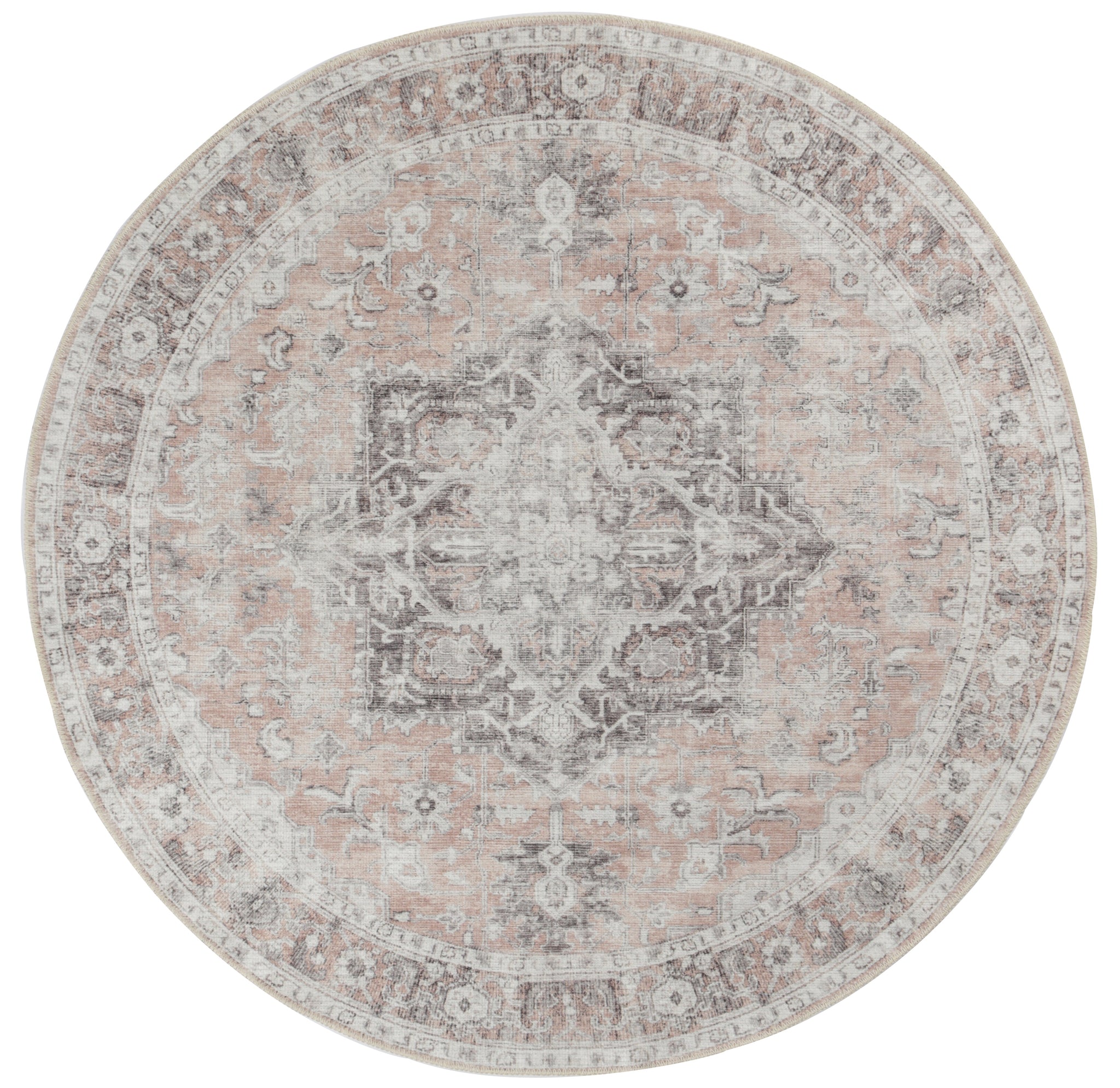 Distressed Vintage Cezanne Blush Washable Round Rug - VITAL 3082-11