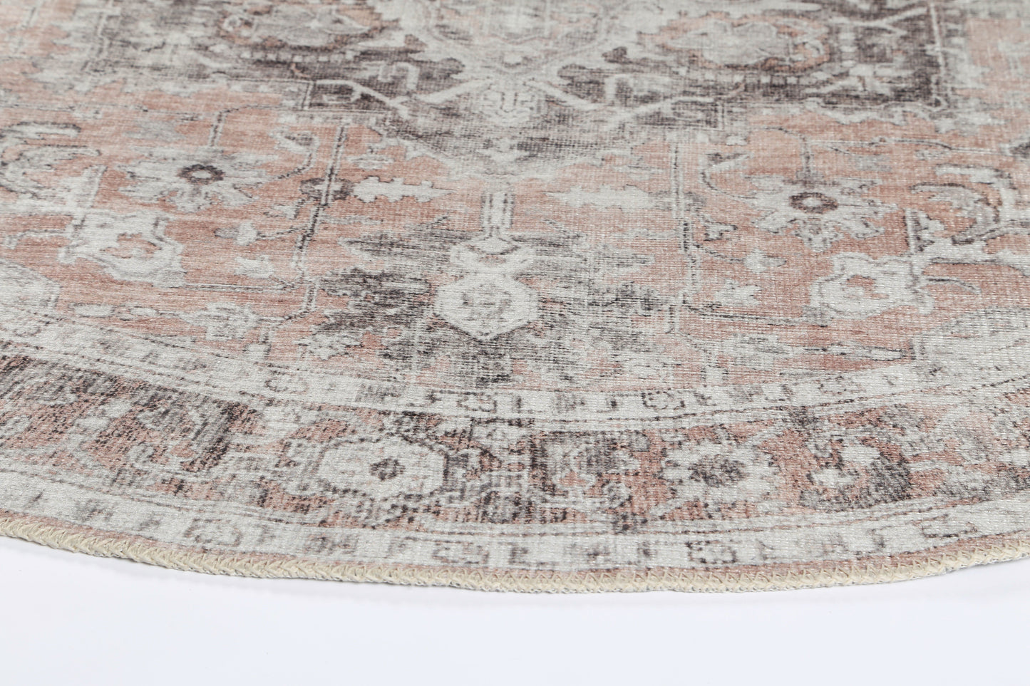 Distressed Vintage Cezanne Blush Washable Round Rug - VITAL 3082-11