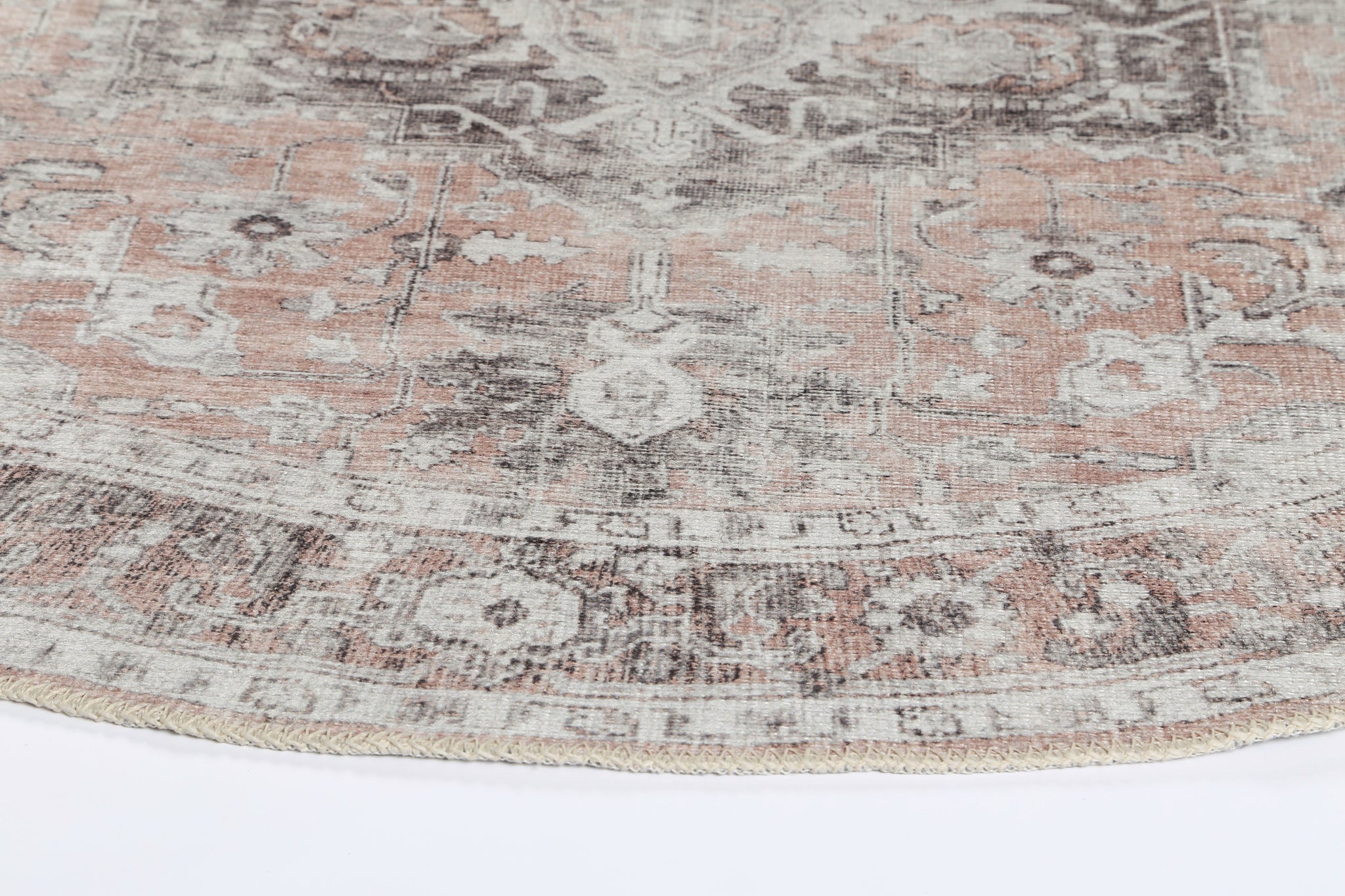 Distressed Vintage Cezanne Blush Washable Round Rug - VITAL 3082-11