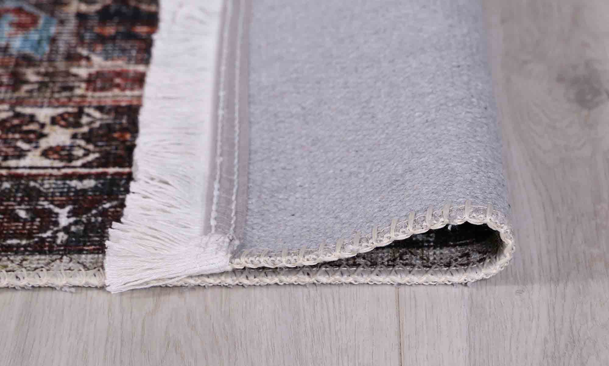 Loane Distressed Vintage Ruby & Sky Blue Rug - VITAL 2923-00 (with fringe)