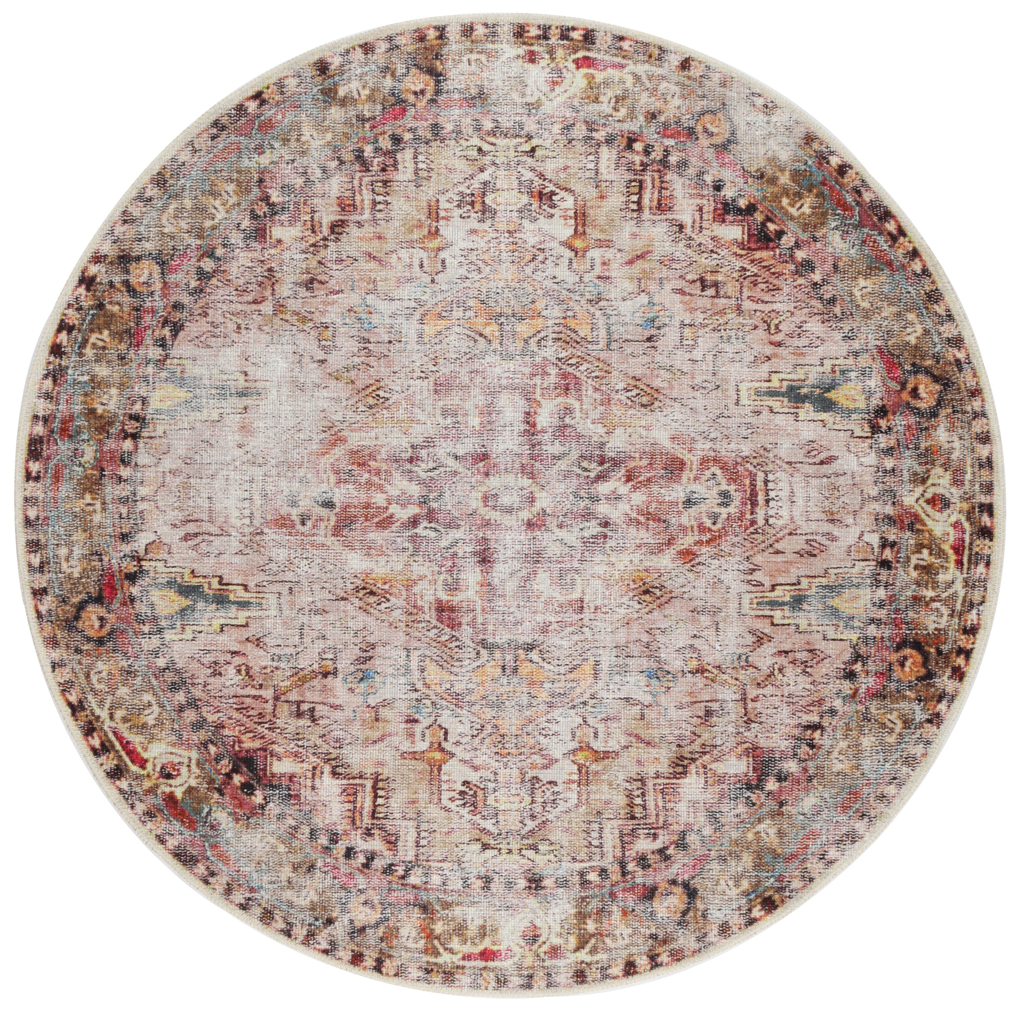 Distressed Vintage Derya Multi Round Rug - VITAL 2379-01