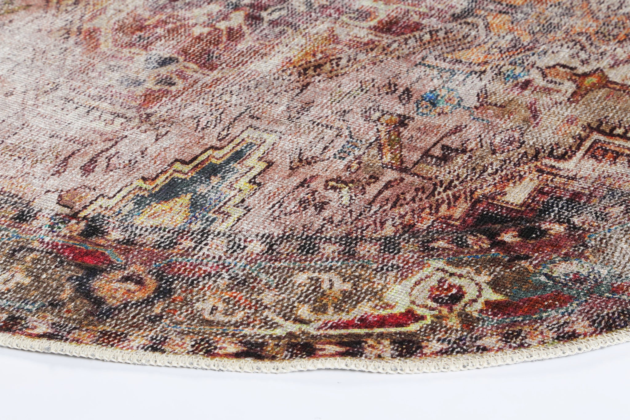 Distressed Vintage Derya Multi Round Rug - VITAL 2379-01