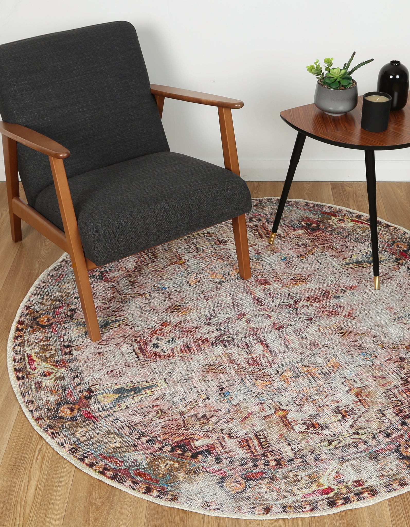 Distressed Vintage Derya Multi Round Rug - VITAL 2379-01