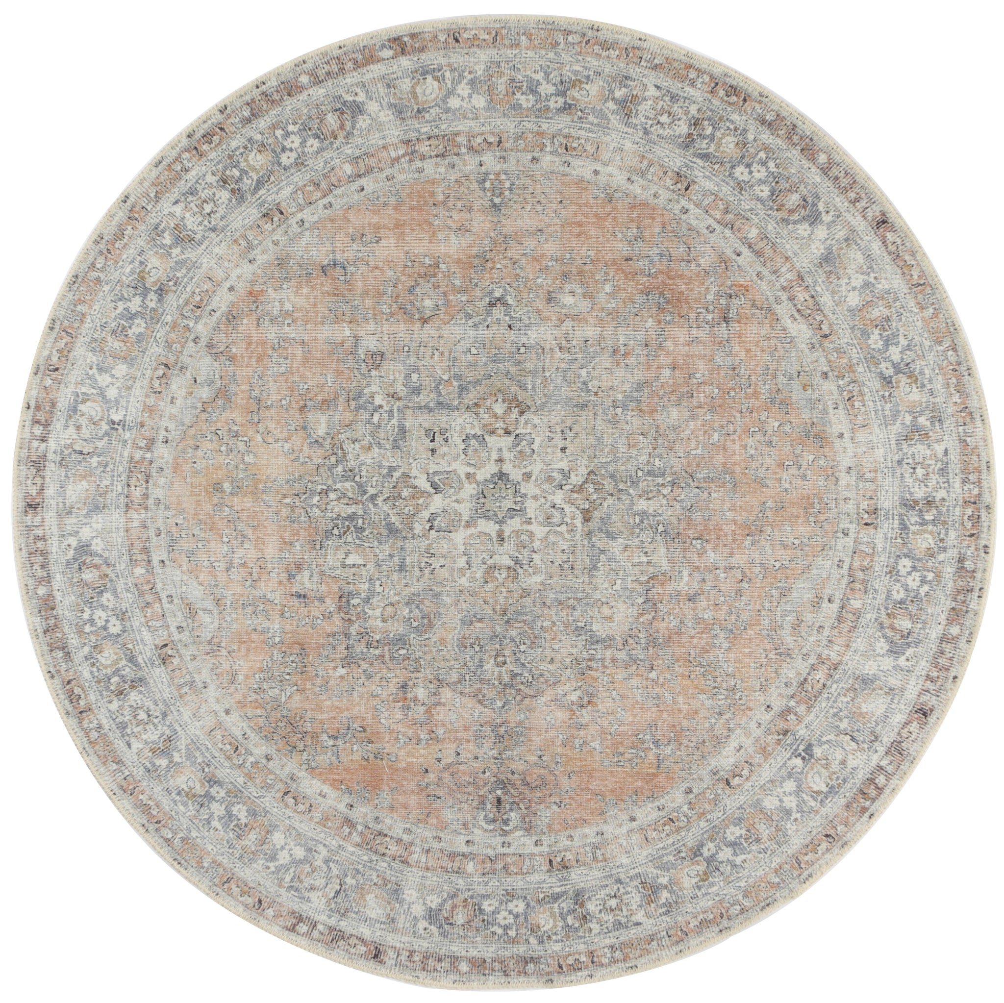 Distressed Vintage Oxus Desert Round Rug - VITAL 3249-07