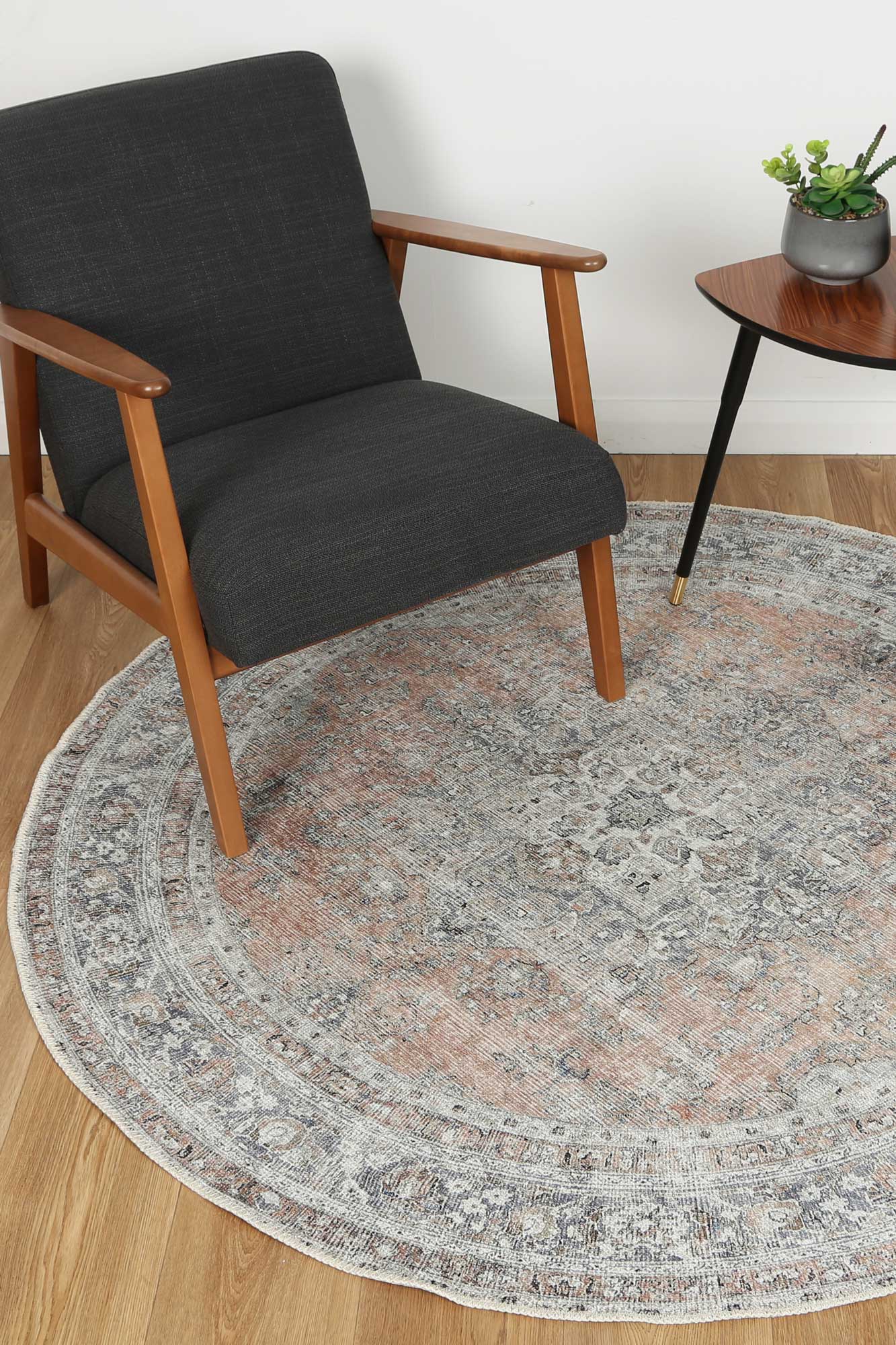 Distressed Vintage Oxus Desert Round Rug - VITAL 3249-07
