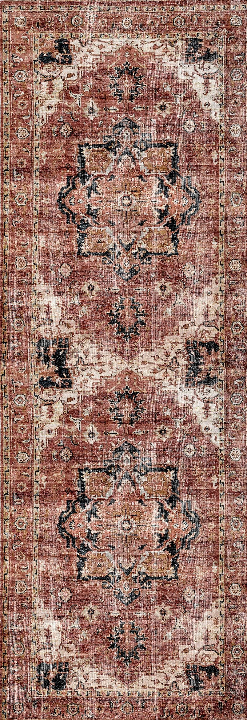 Distressed Vintage Cezanne Terracotta Runner - VITAL 2244-01