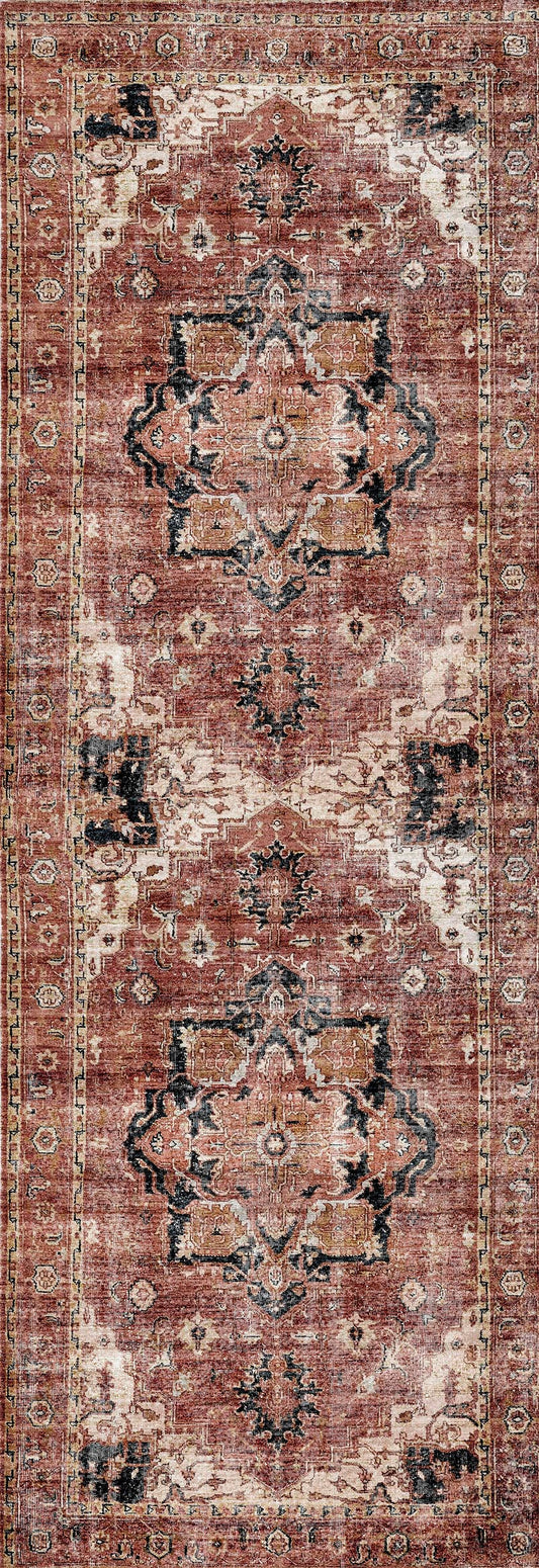 Distressed Vintage Cezanne Terracotta Runner - VITAL 2244-01