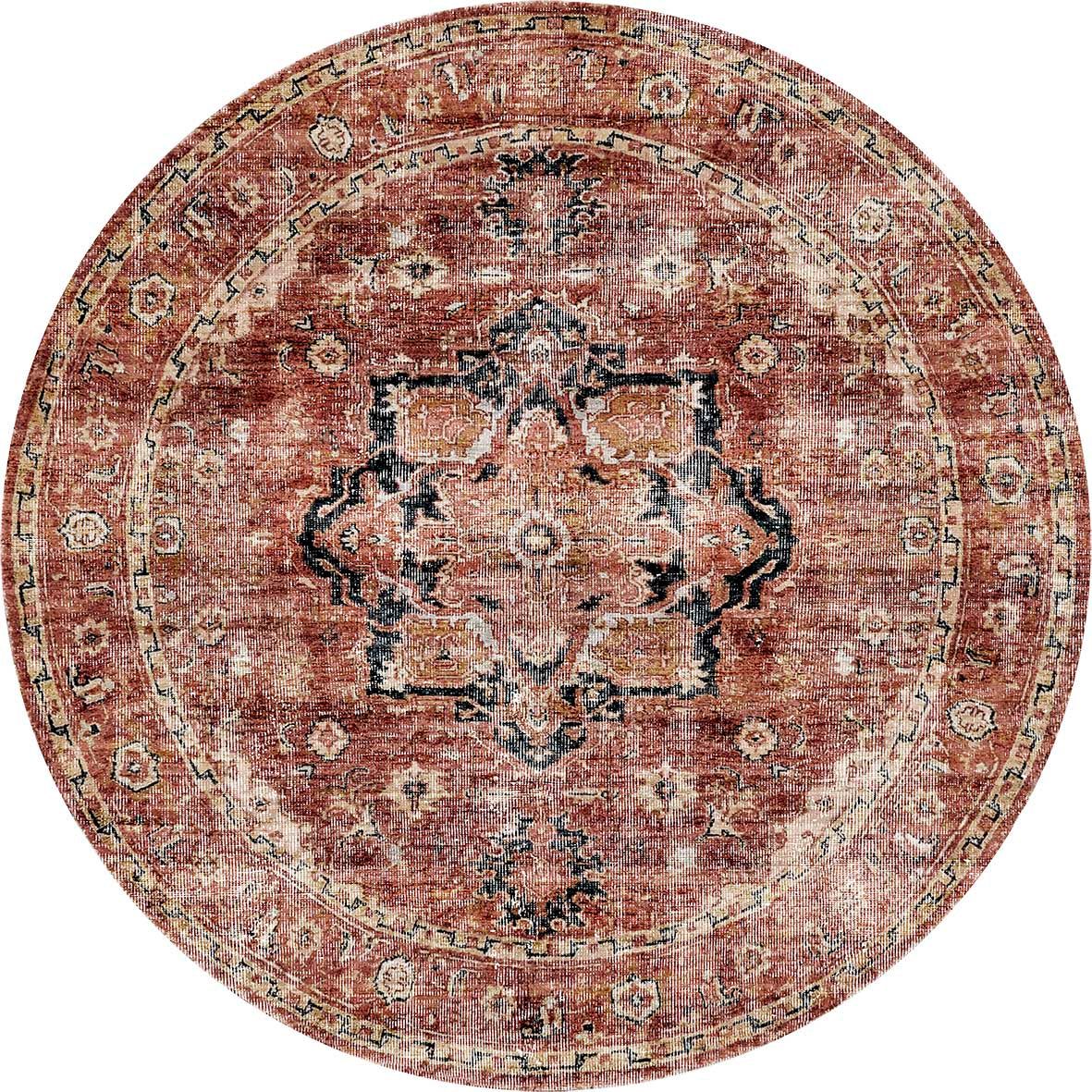 Distressed Vintage Cezanne Terracotta Round Rug - VITAL 2244-01