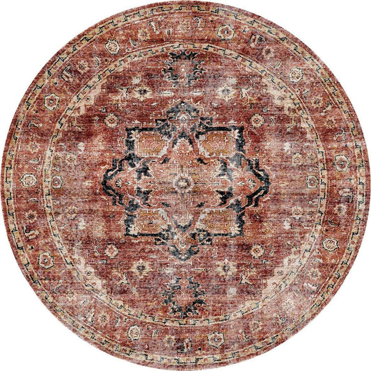 Distressed Vintage Cezanne Terracotta Round Rug - VITAL 2244-01