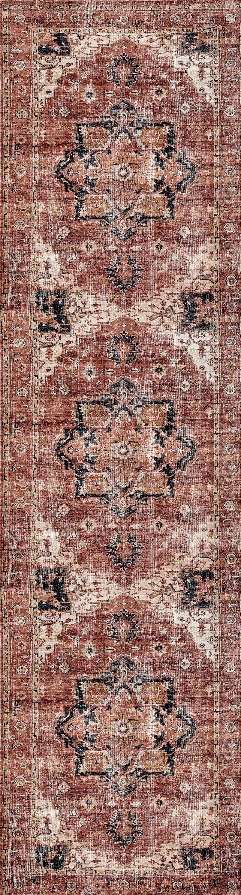 Distressed Vintage Cezanne Terracotta Runner - VITAL 2244-01