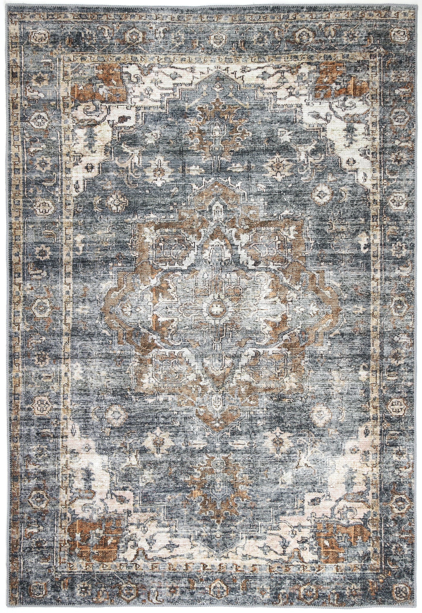 Distressed Vintage Cezanne Rabbit Gray Inca Gold Area Rug - VITAL 2244-04