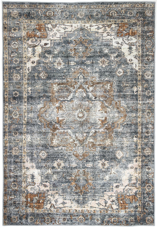 Distressed Vintage Cezanne Rabbit Gray Inca Gold Area Rug - VITAL 2244-04