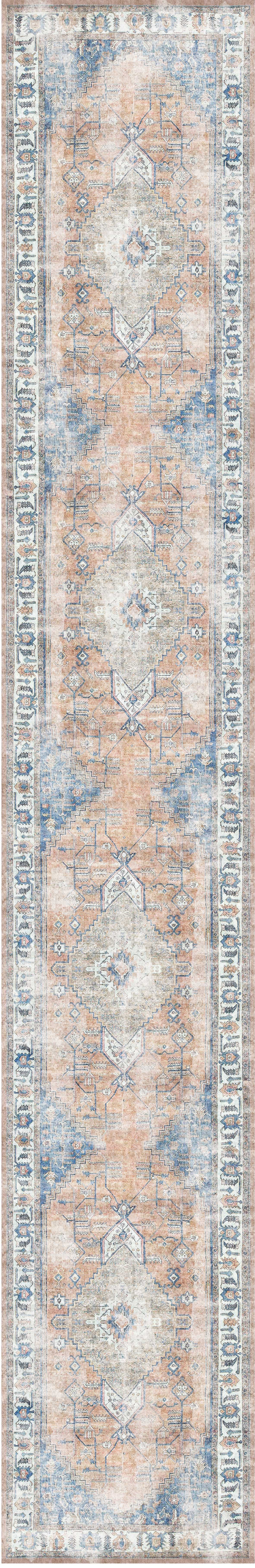 Pissarro Terracotta Blue Washable Runner - VITAL 3163-00