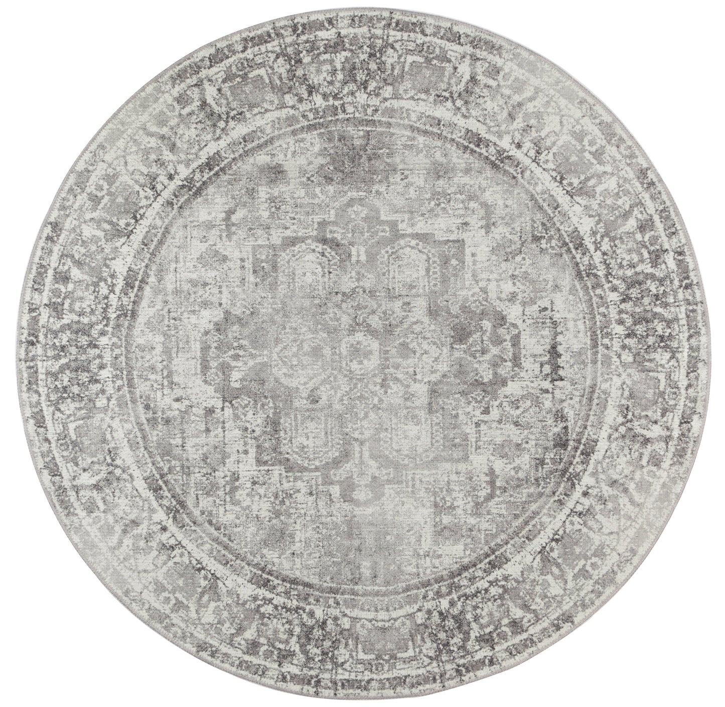Distressed Vintage Chilaz Grey Round Rug - VITAL 2085-04