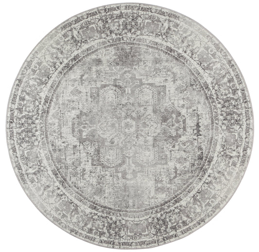 Distressed Vintage Chilaz Grey Round Rug - VITAL 2085-04